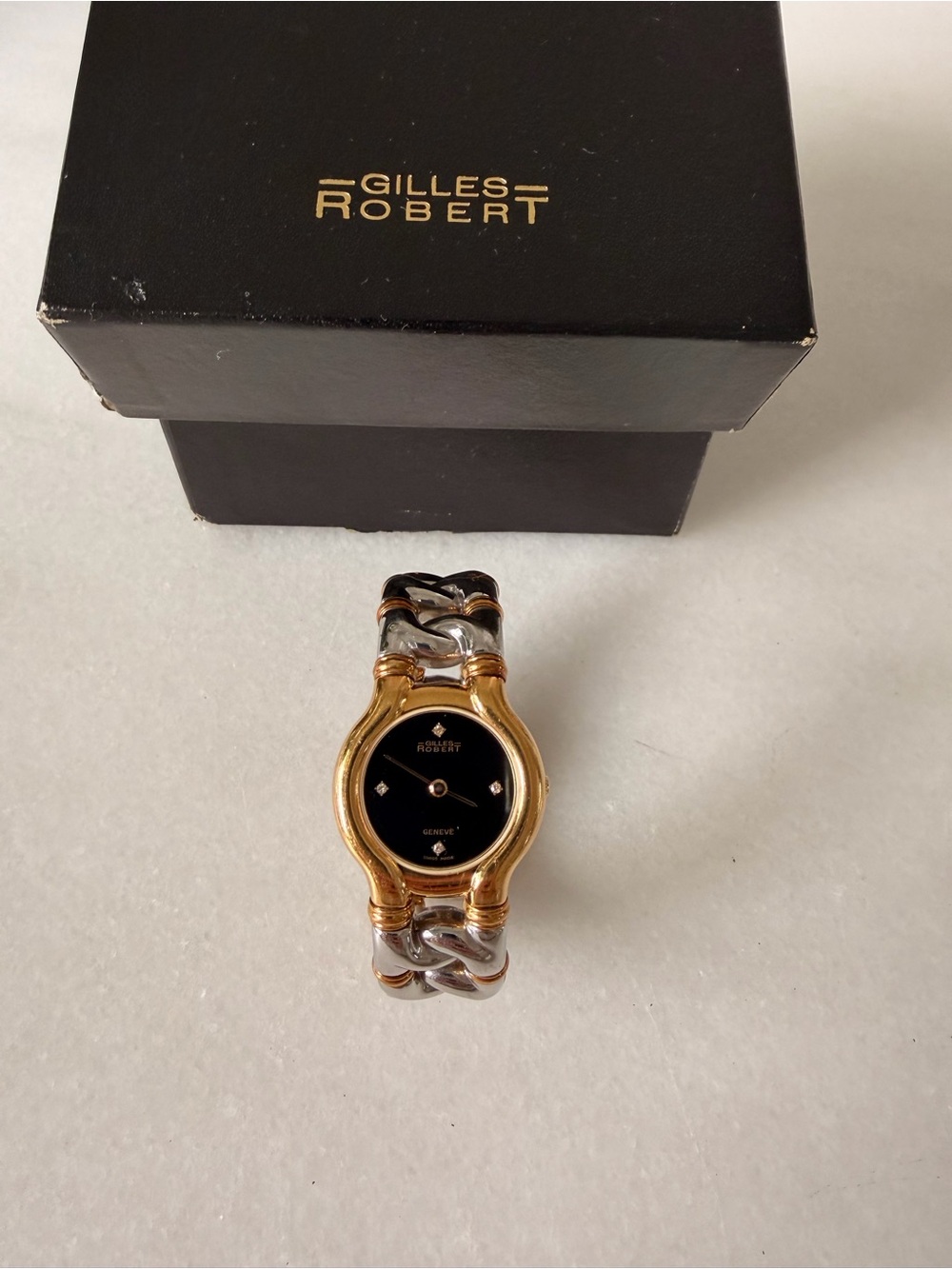 Gilles Robert Two-Tone Black Dial Bracelet Watch